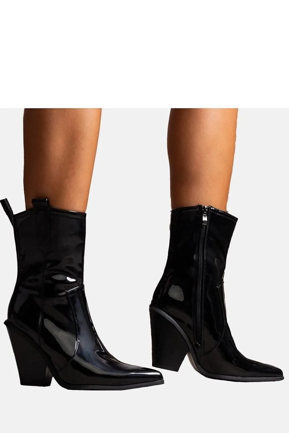 Stylish black lacquered heel boots