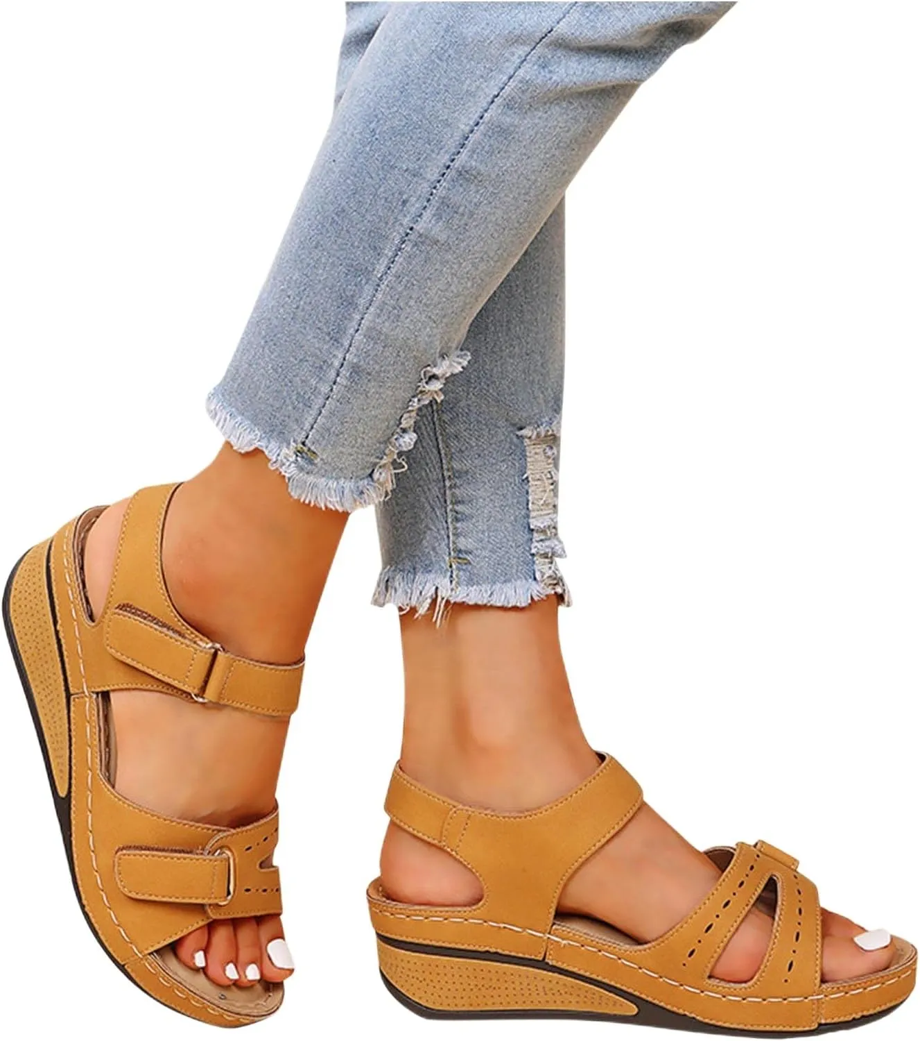 Summer Sandals for Women - Fashion Wedge Sandals with Ankle Strap Platform Sandal Open Toe Ankle Strap Casual Low Heel Slip on Open Toe Beach & Outdoor Sandal 2025
