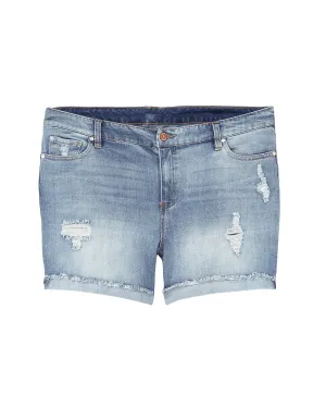 Sunnyside Distressed Short with Cuffed Fray Hem | Light Wash
