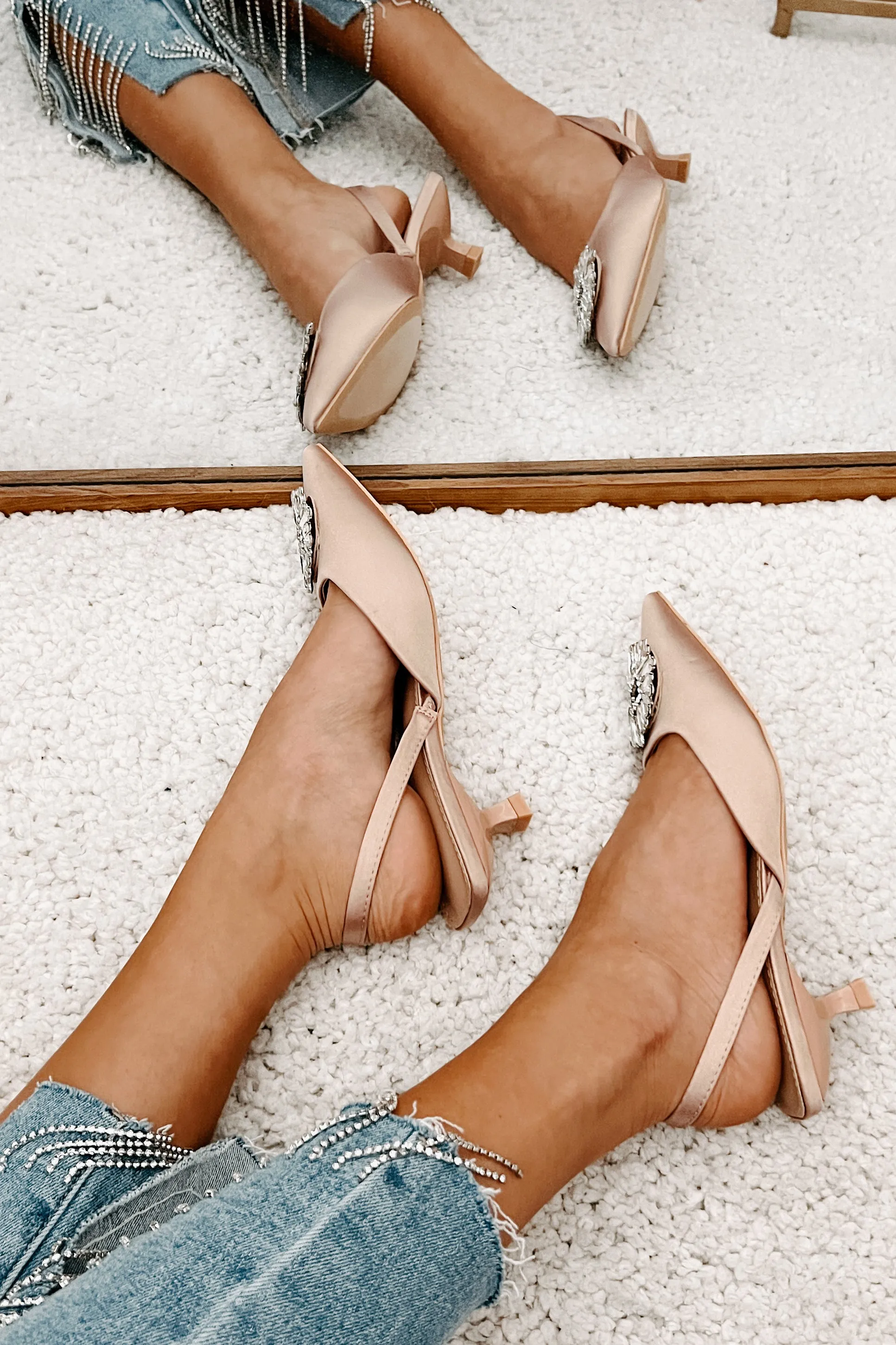 Taste Of Success Satin Slingback Kitten Heels (Beige)
