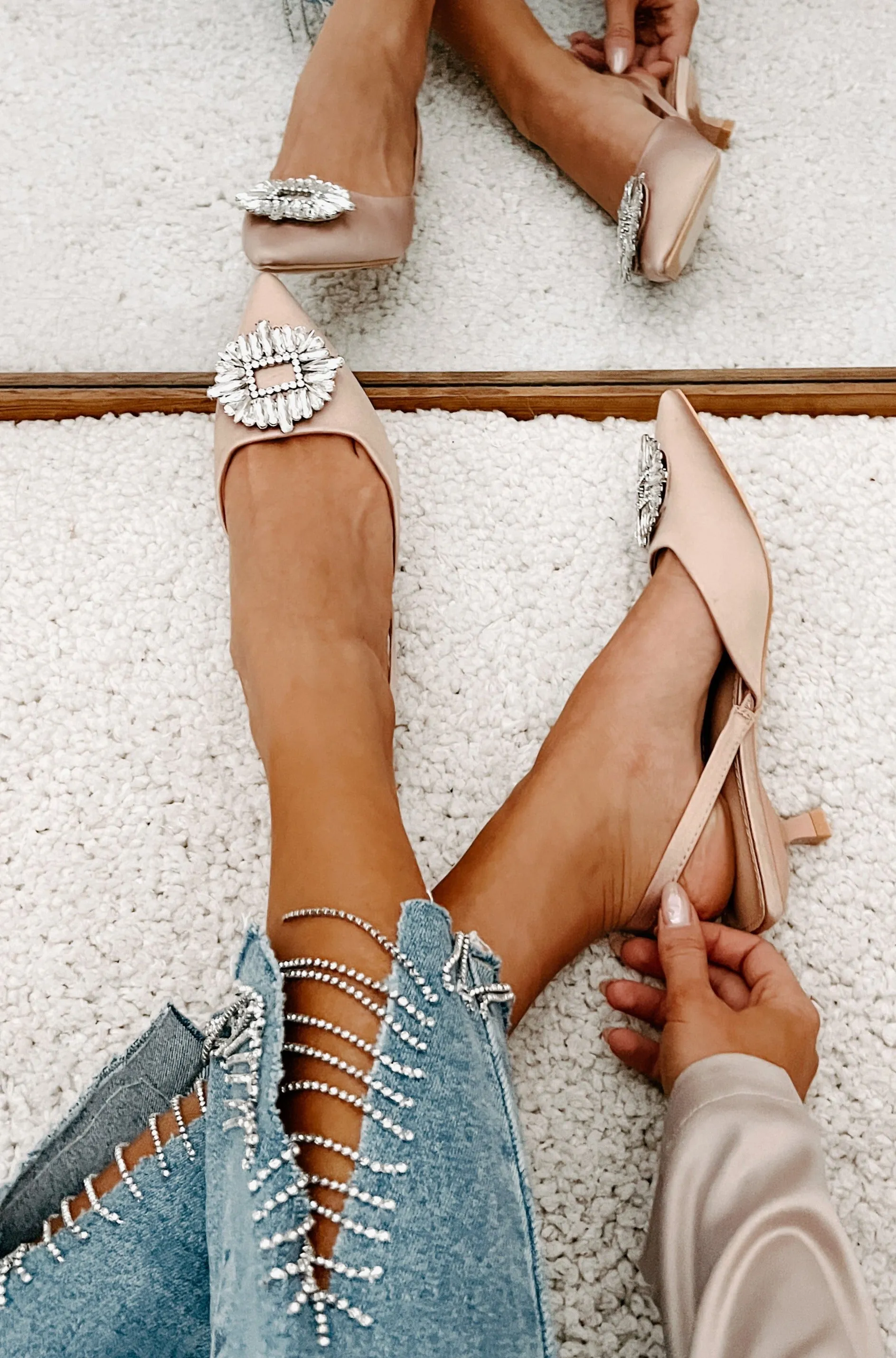 Taste Of Success Satin Slingback Kitten Heels (Beige)