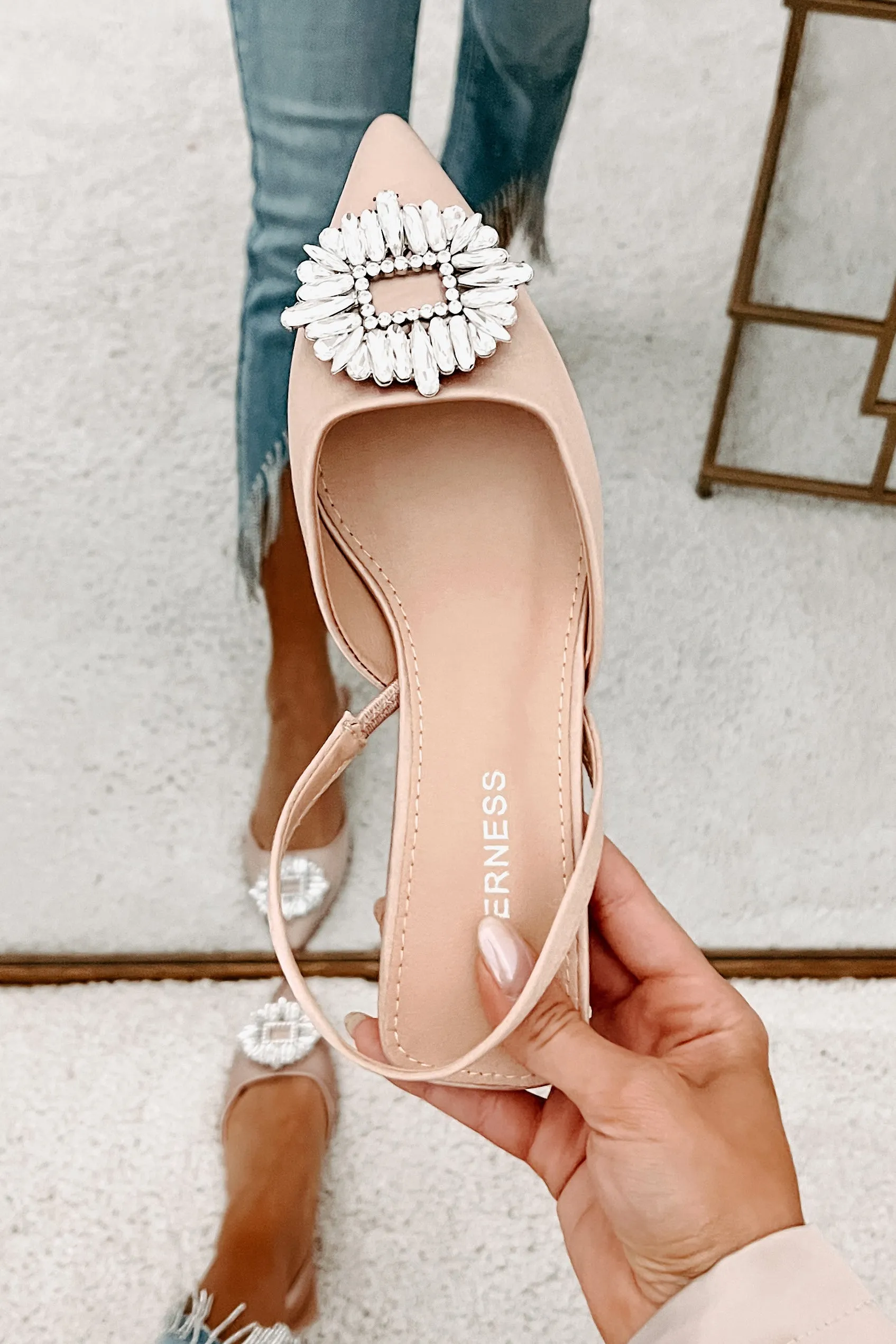 Taste Of Success Satin Slingback Kitten Heels (Beige)