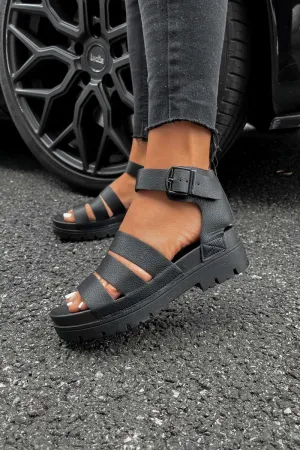TAYA Chunky Platform Gladiator Sandals - Black Tumbled