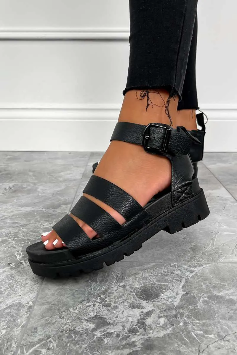 TAYA Chunky Platform Gladiator Sandals - Black Tumbled