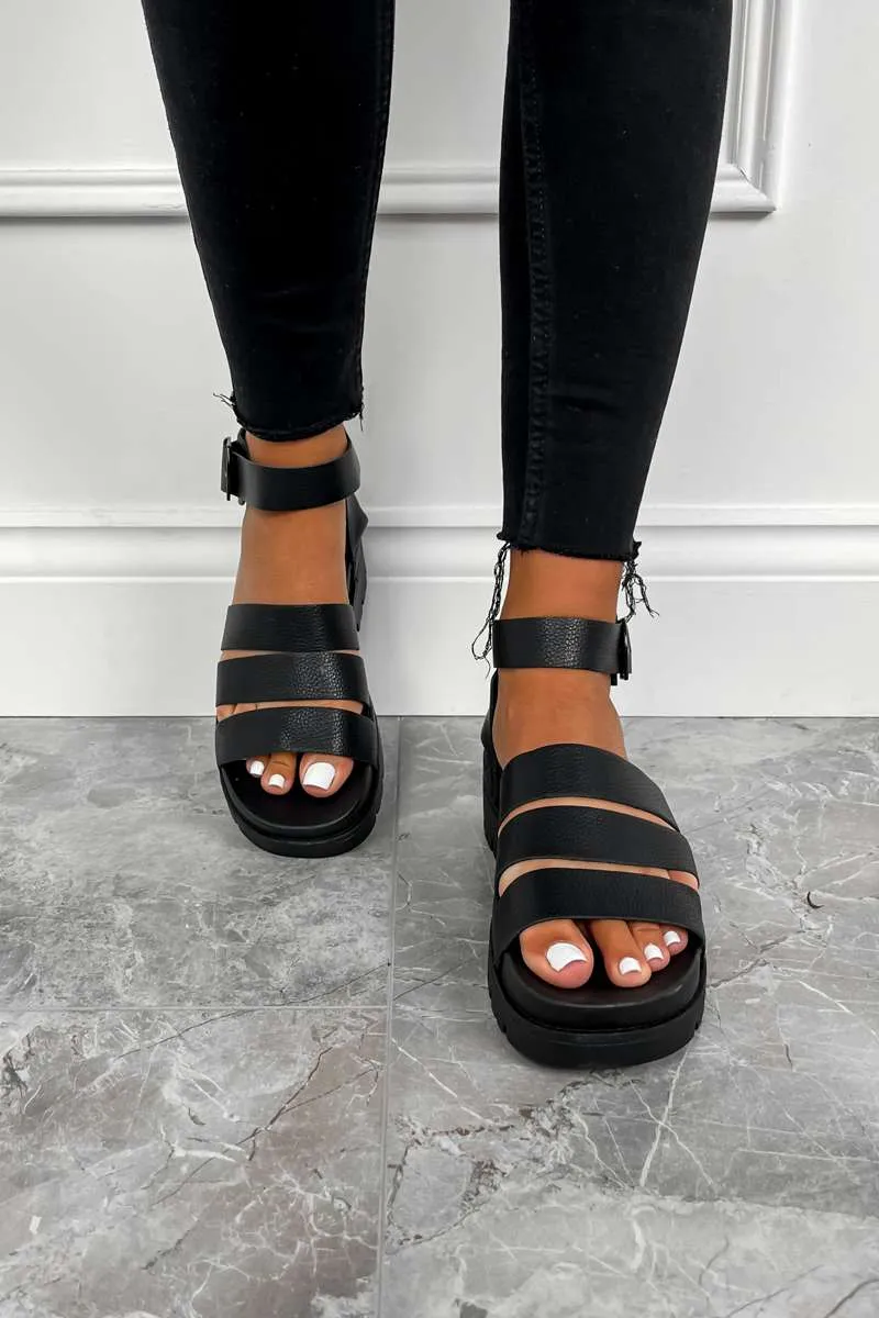 TAYA Chunky Platform Gladiator Sandals - Black Tumbled