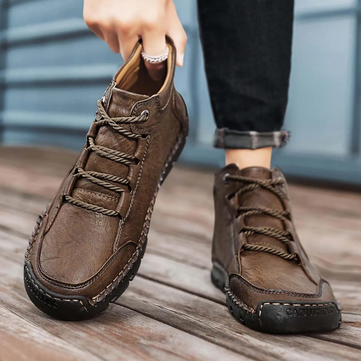 Teresad Shoes Men, Handcrafted Men's Leather Shoes, Men's Breathable Non-Slip Casual Trainers for Outdoor Hiking