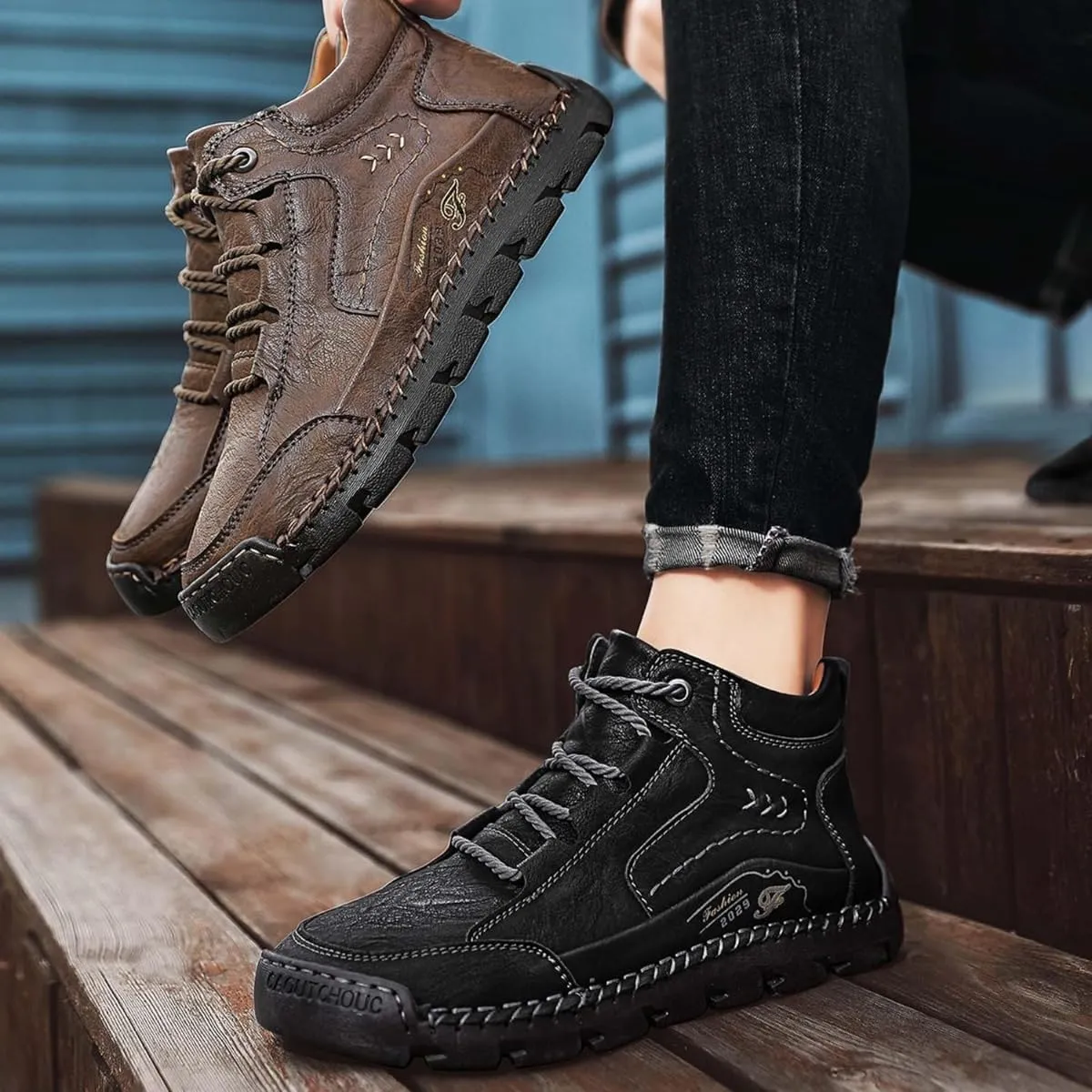Teresad Shoes Men, Handcrafted Men's Leather Shoes, Men's Breathable Non-Slip Casual Trainers for Outdoor Hiking