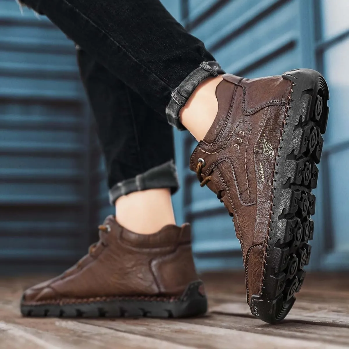 Teresad Shoes Men, Handcrafted Men's Leather Shoes, Men's Breathable Non-Slip Casual Trainers for Outdoor Hiking