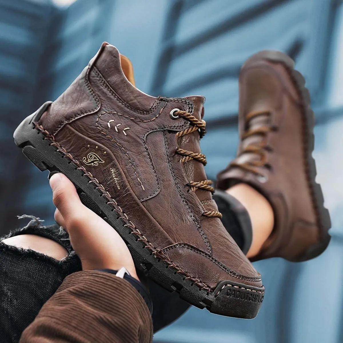 Teresad Shoes Men, Handcrafted Men's Leather Shoes, Men's Breathable Non-Slip Casual Trainers for Outdoor Hiking