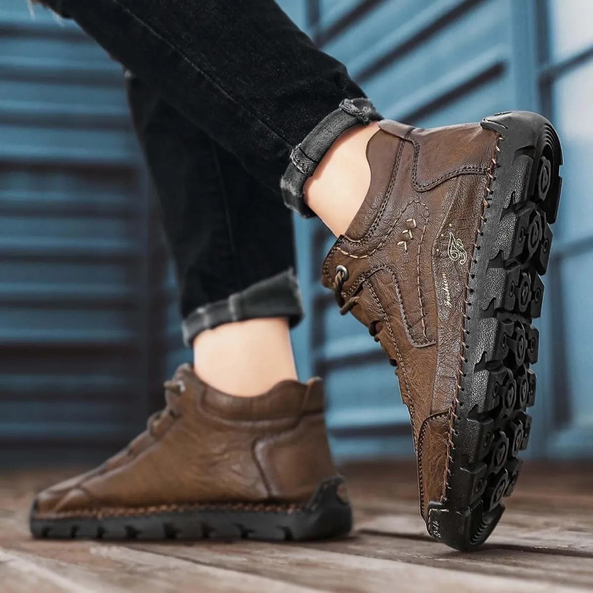 Teresad Shoes Men, Handcrafted Men's Leather Shoes, Men's Breathable Non-Slip Casual Trainers for Outdoor Hiking