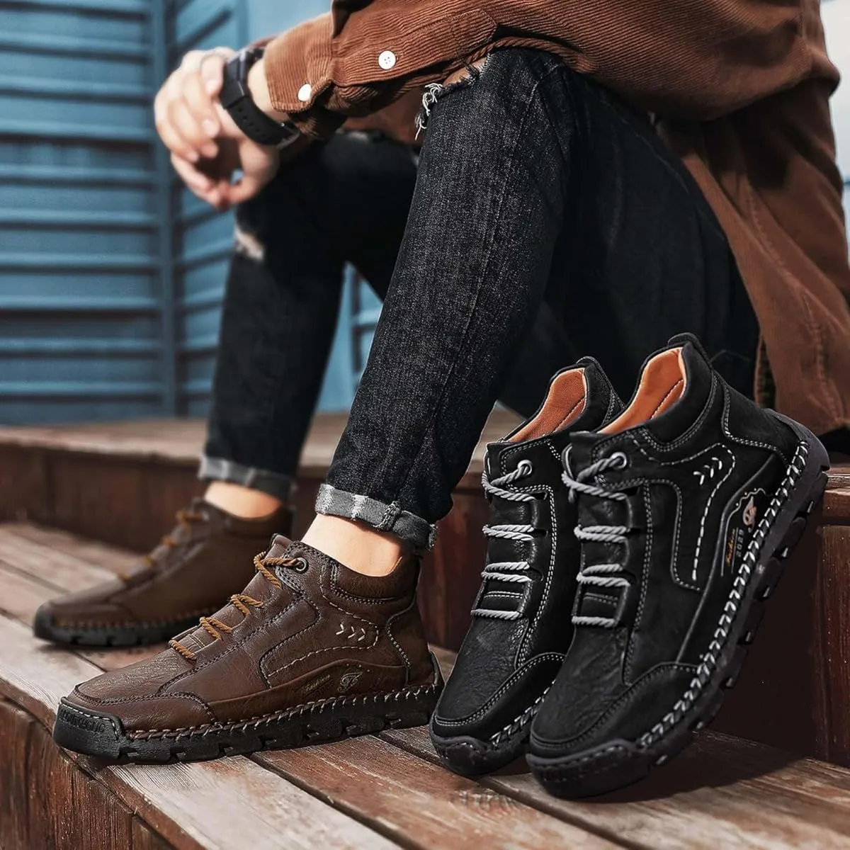 Teresad Shoes Men, Handcrafted Men's Leather Shoes, Men's Breathable Non-Slip Casual Trainers for Outdoor Hiking