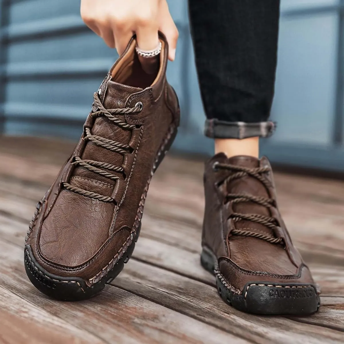 Teresad Shoes Men, Handcrafted Men's Leather Shoes, Men's Breathable Non-Slip Casual Trainers for Outdoor Hiking
