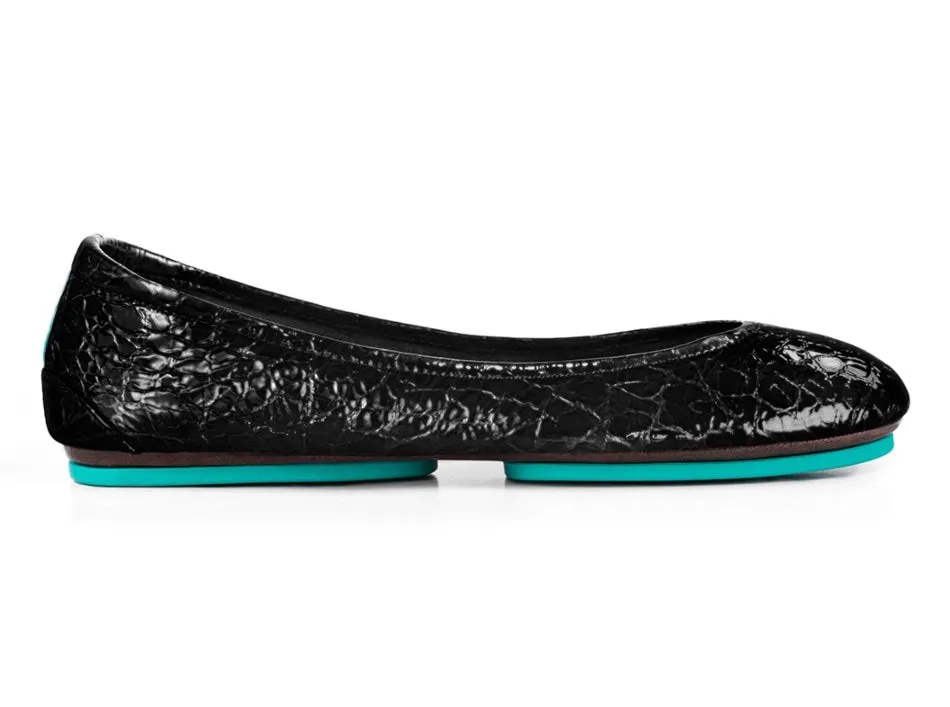 TIEKS OBSIDIAN BLACK FOLDED ITALIAN LEATHER BALLET FLATS