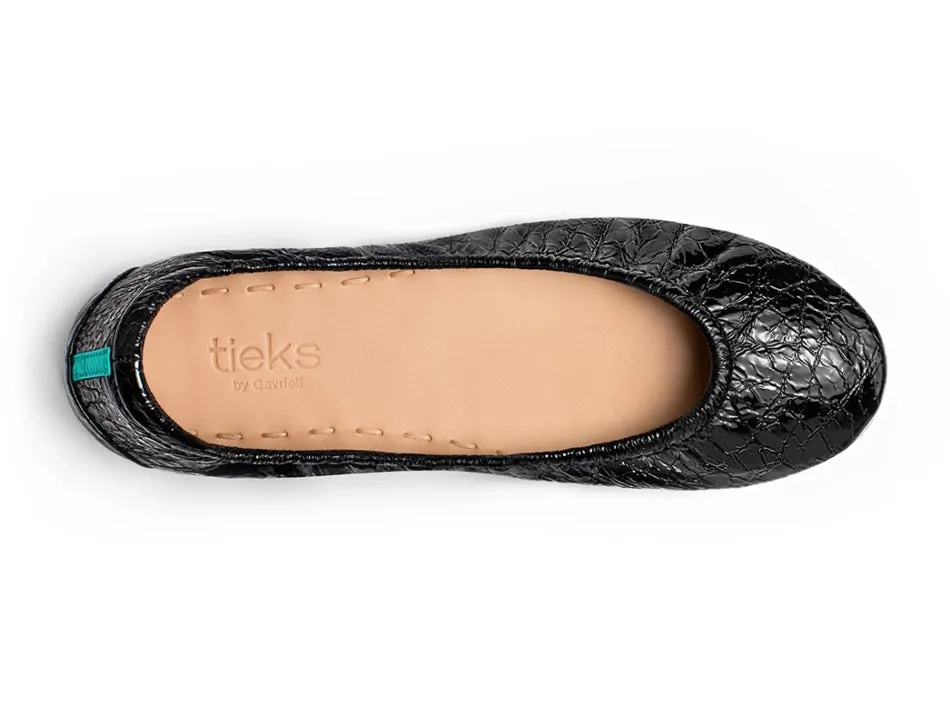 TIEKS OBSIDIAN BLACK FOLDED ITALIAN LEATHER BALLET FLATS