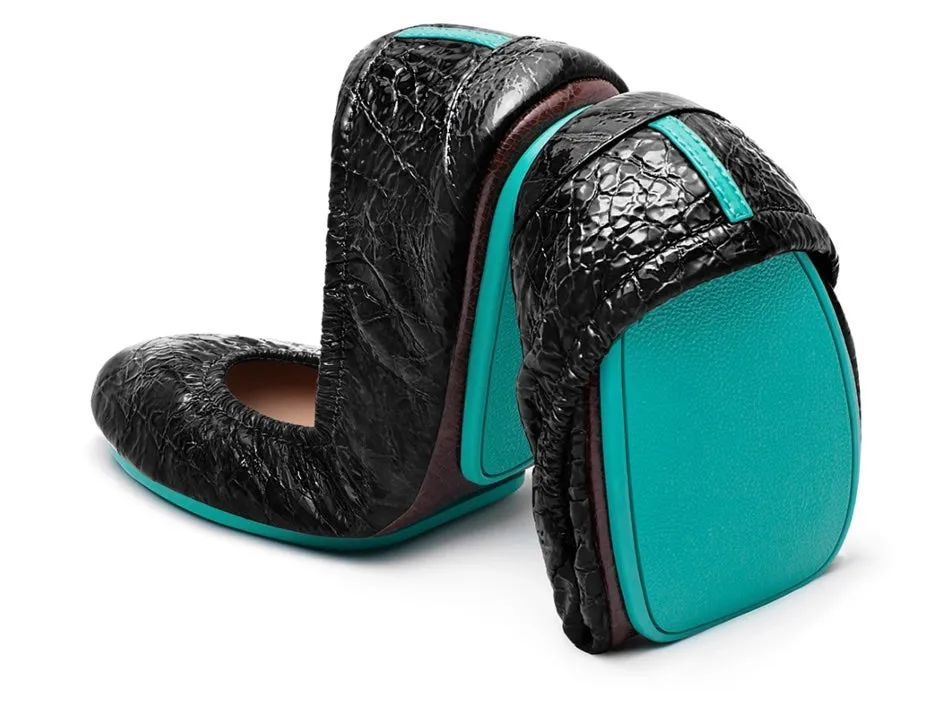 TIEKS OBSIDIAN BLACK FOLDED ITALIAN LEATHER BALLET FLATS