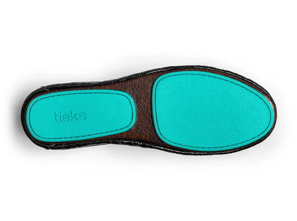 TIEKS OBSIDIAN BLACK FOLDED ITALIAN LEATHER BALLET FLATS