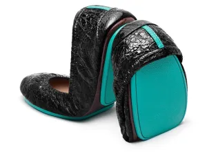 TIEKS OBSIDIAN BLACK FOLDED ITALIAN LEATHER BALLET FLATS