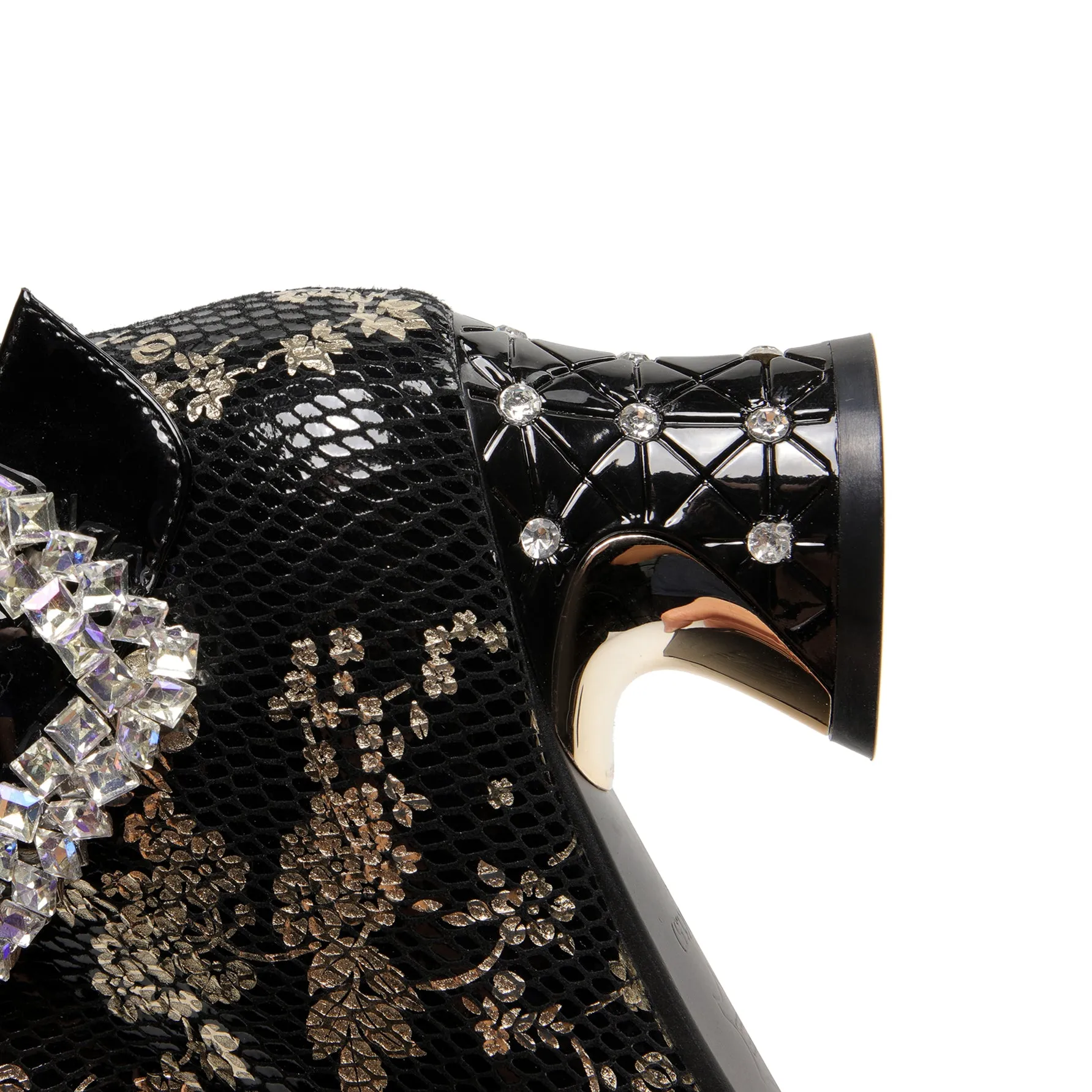 TinaCus Women's Rhinestone Buckle Pointed Toe Genuine Leather Handmade Mid Heel Side Zip Floral Ankle Boots