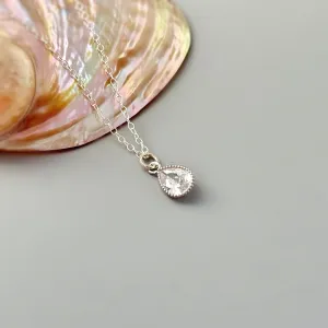 Tiny Crystal Teardrop Necklace Silver