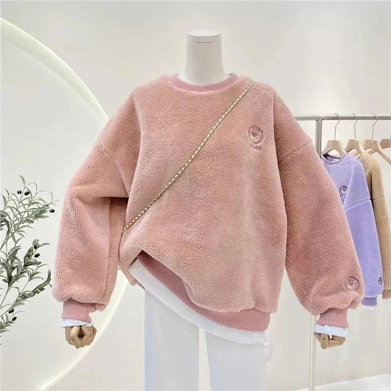 【Tops】フェイクレイヤードラムウールトレーナー    W9212