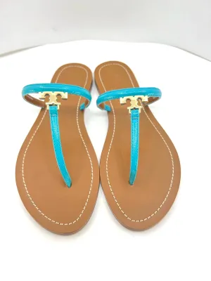 TORY BURCH T LOGO LEATHER SLIDE SANDALS