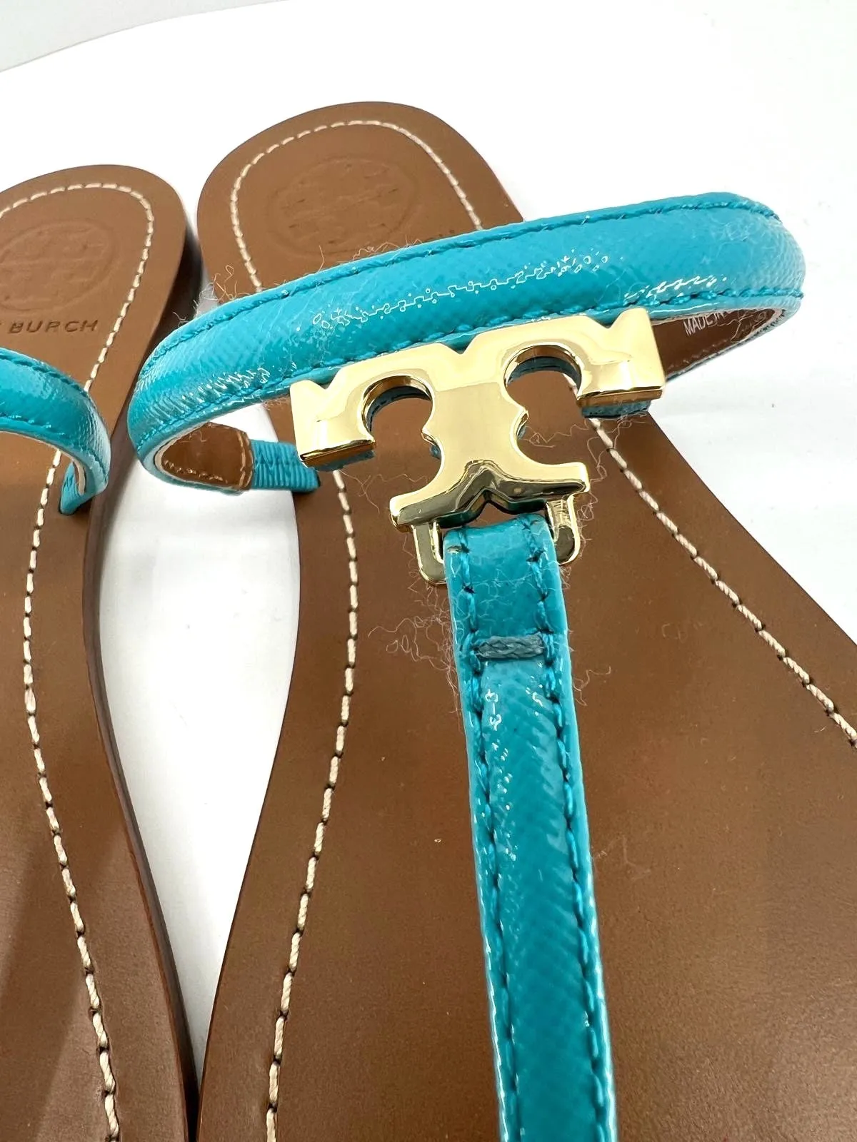 TORY BURCH T LOGO LEATHER SLIDE SANDALS