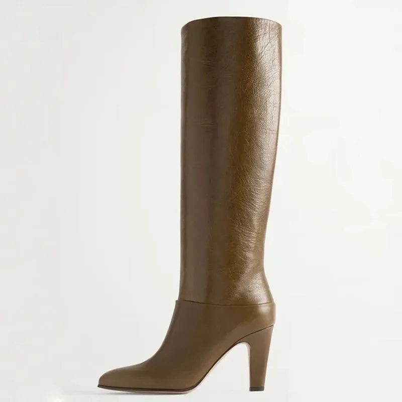 Trend4us Women’s Classic Knee-High Leather Heeled Boots