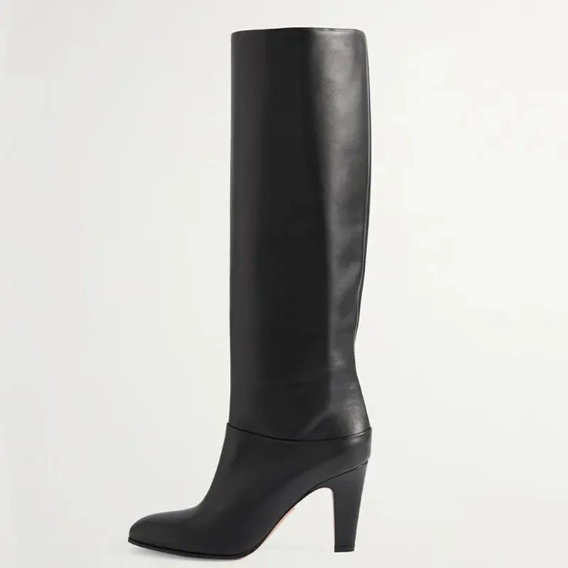 Trend4us Women’s Classic Knee-High Leather Heeled Boots