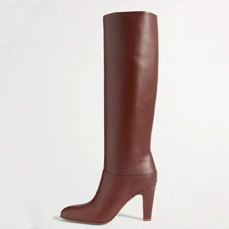 Trend4us Women’s Classic Knee-High Leather Heeled Boots