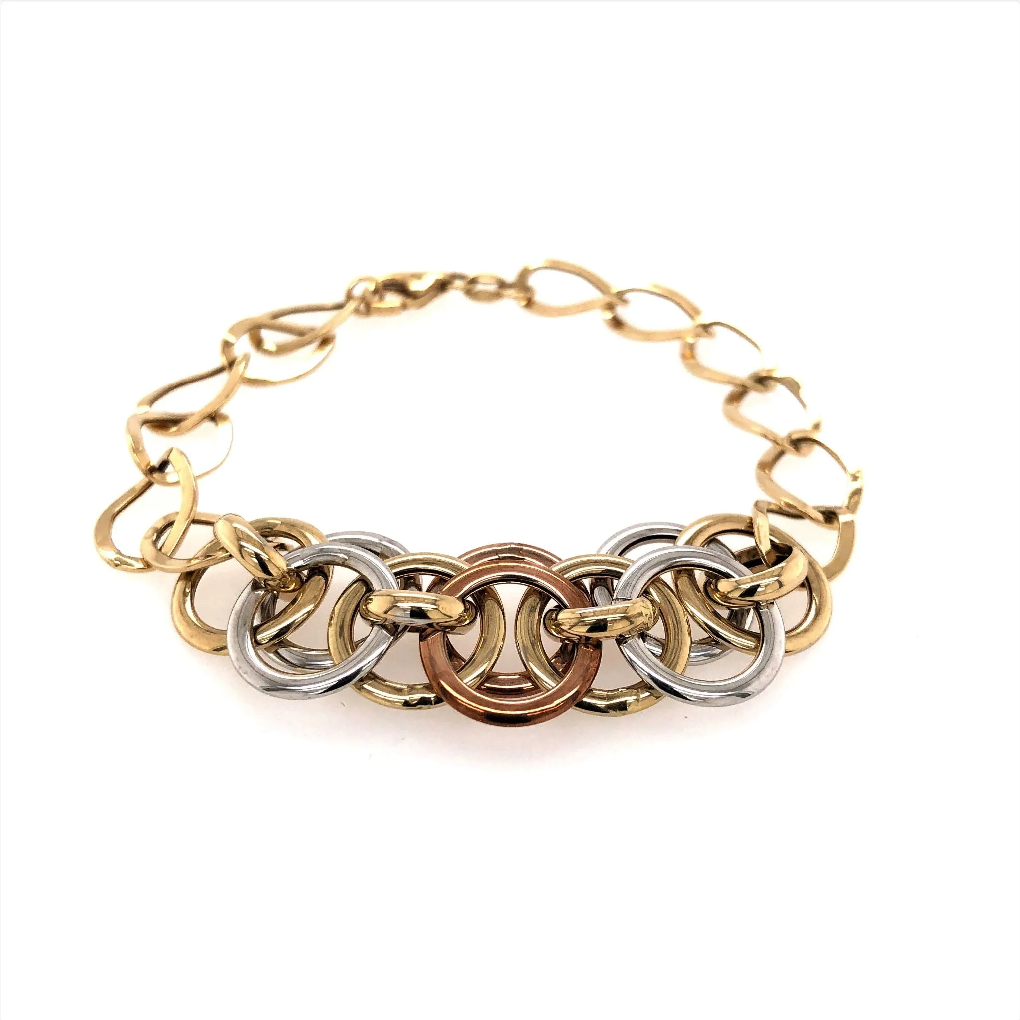 Tri-Color Round Gold Link Bracelet