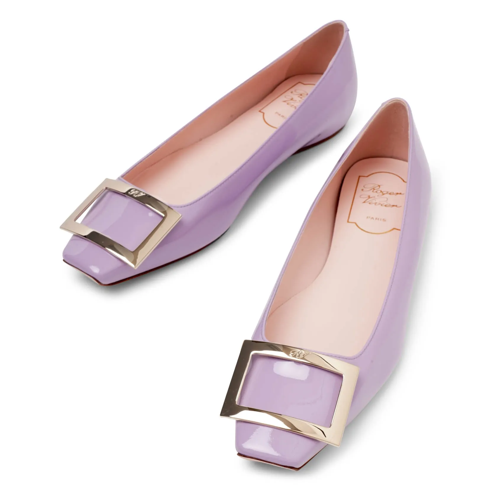 Trompette metal buckle violet patent ballerinas