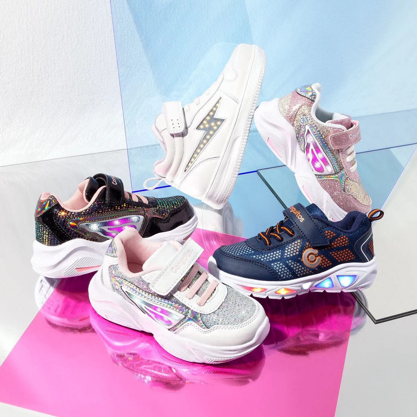 Unisex White With Lights Hi-Top Sneakers Napa