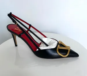 Valentino Black Vlogo Slingback 80mm Pumps - Brass HW