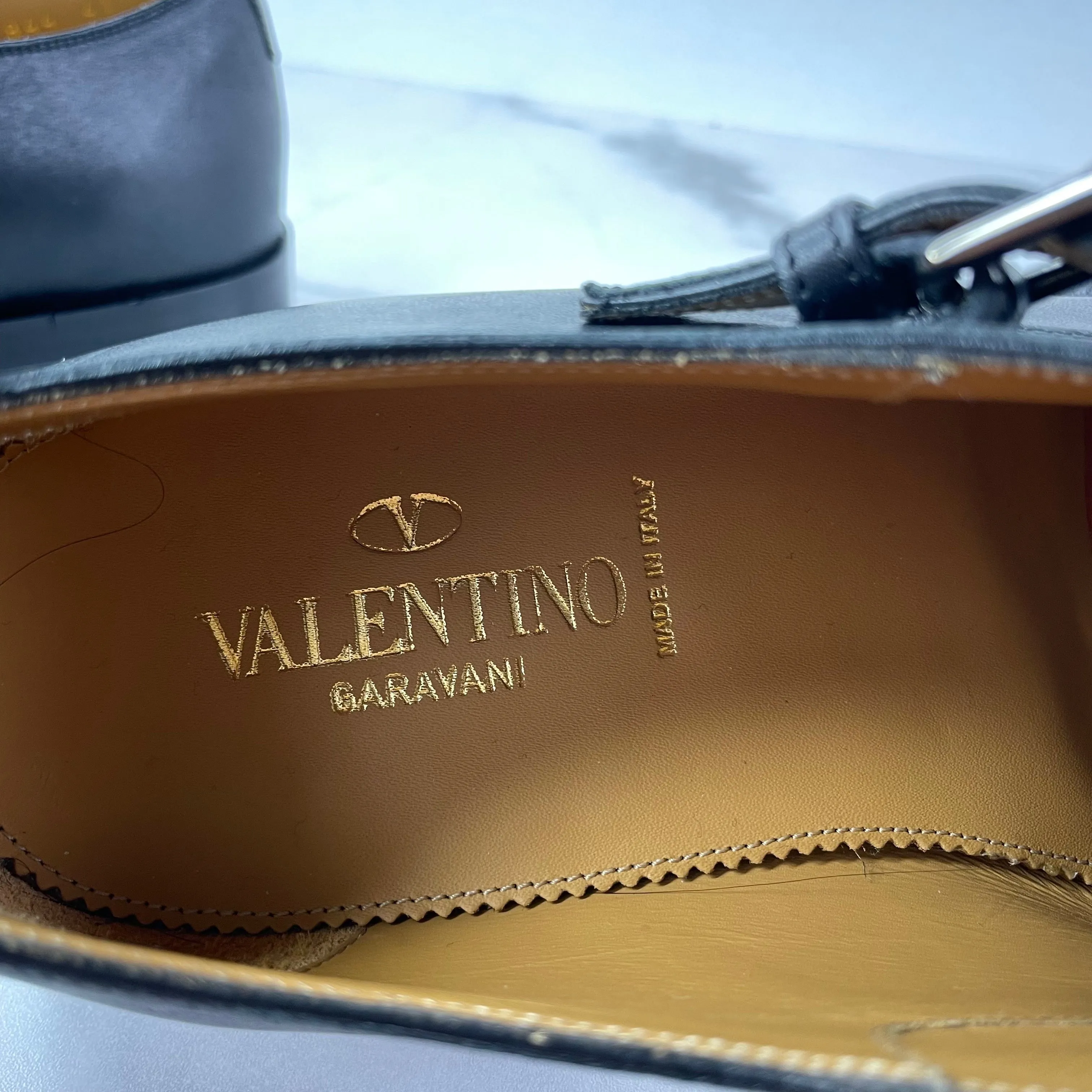 VALENTINO Men’s Black Leather Rockstud Double Monk Strap Dress Shoes Size 41 (fits US 8)