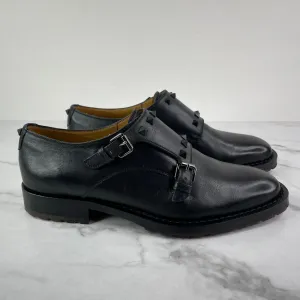 VALENTINO Men’s Black Leather Rockstud Double Monk Strap Dress Shoes Size 41 (fits US 8)