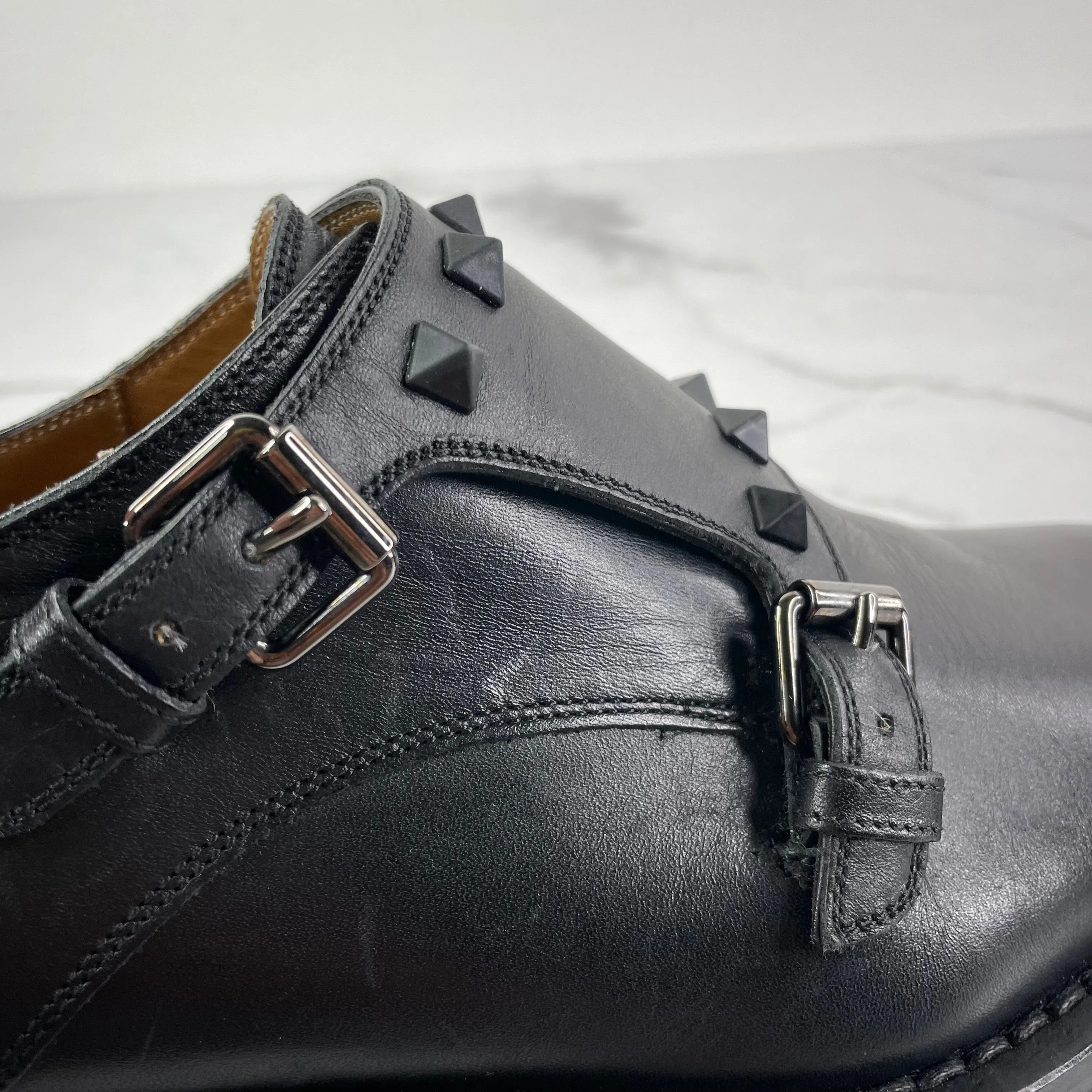 VALENTINO Men’s Black Leather Rockstud Double Monk Strap Dress Shoes Size 41 (fits US 8)