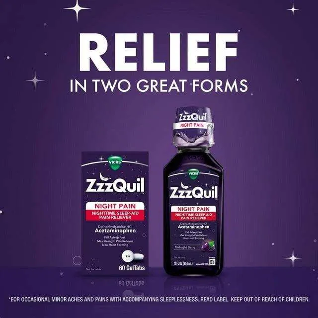 Vicks ZzzQuil Night Pain Nighttime Sleep Aid Pain Reliever - 60 Ct