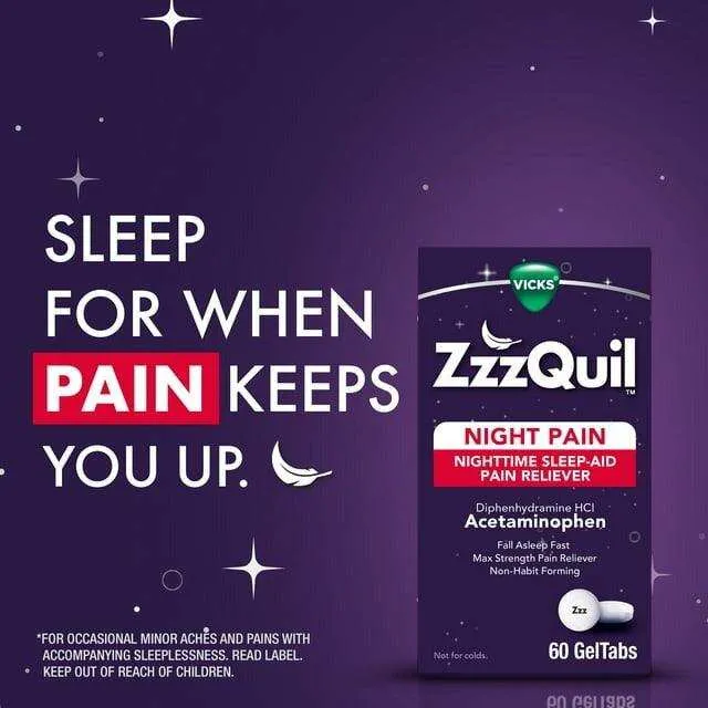 Vicks ZzzQuil Night Pain Nighttime Sleep Aid Pain Reliever - 60 Ct