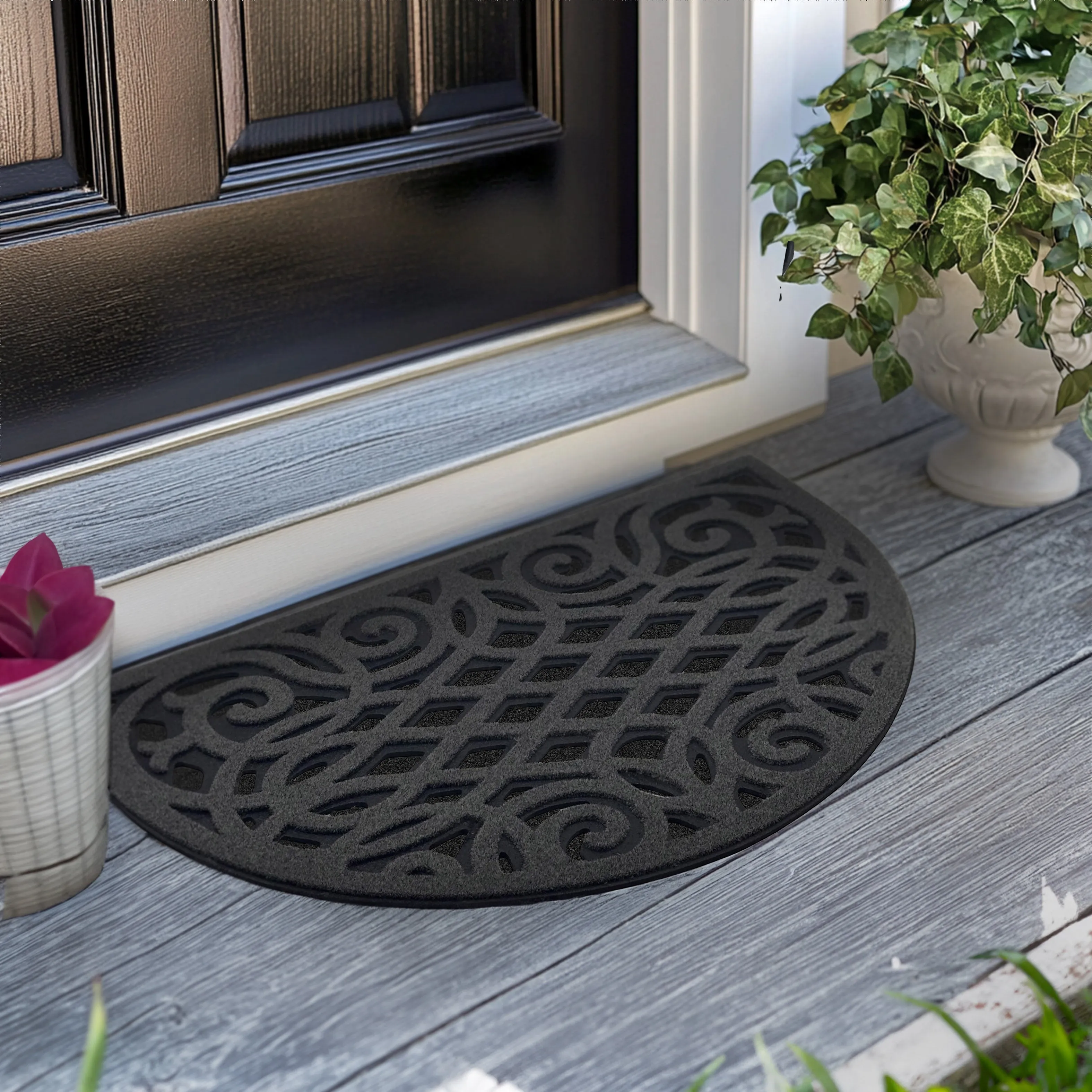 Victorian Style Eco Halfmoon Indoor and Outdoor Doormat - Grey
