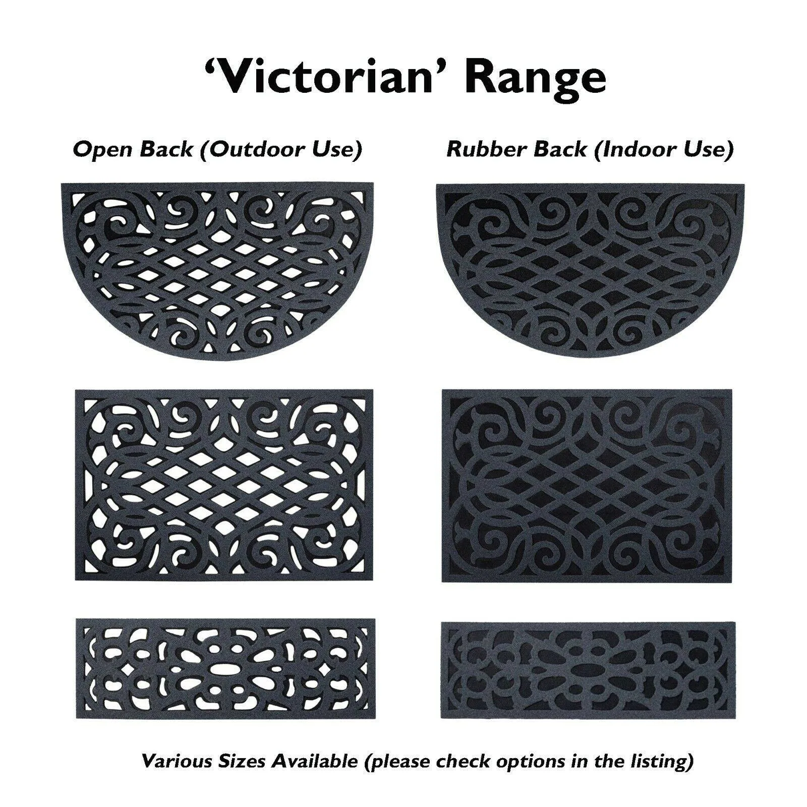 Victorian Style Eco Halfmoon Indoor and Outdoor Doormat - Grey