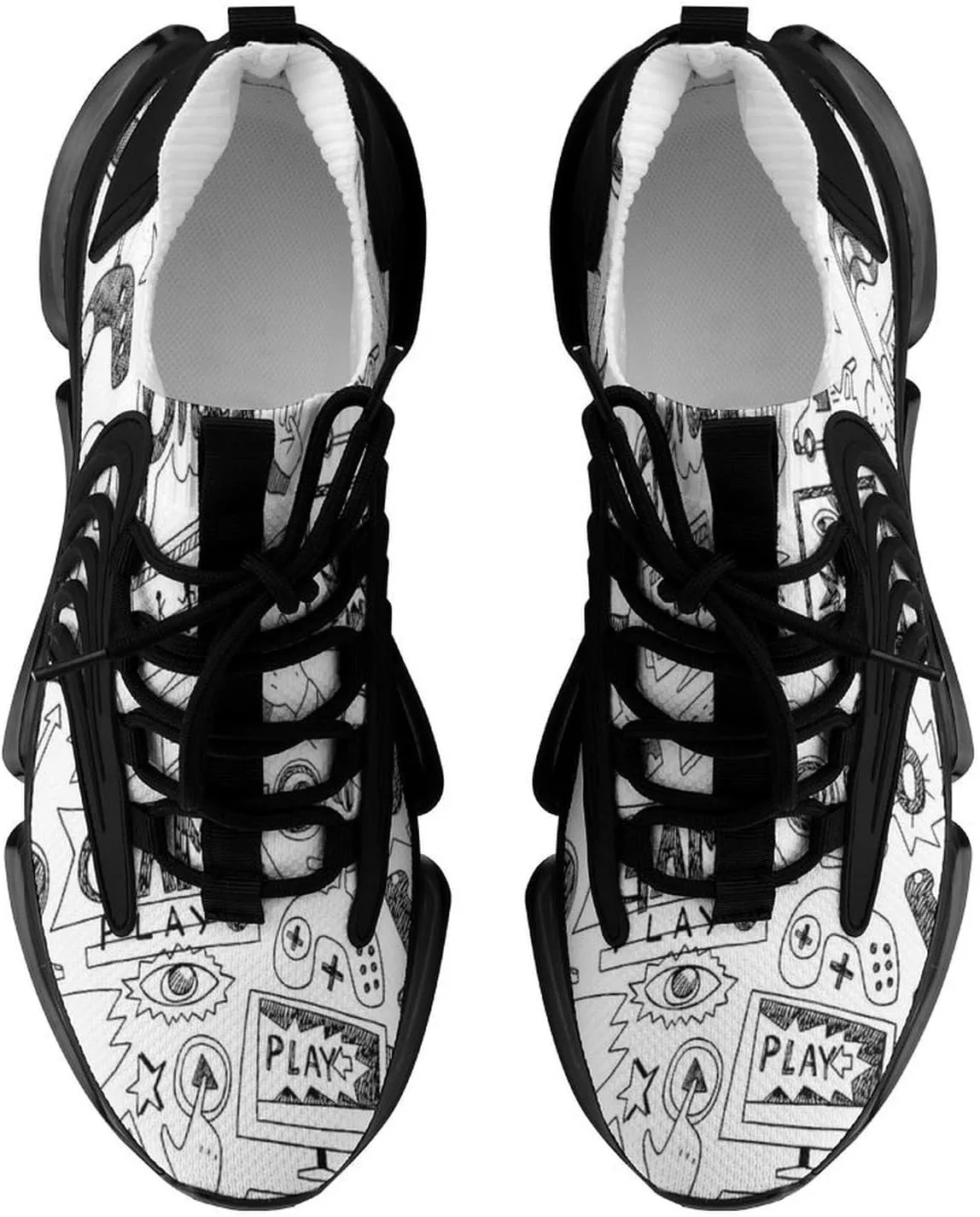 Video Games Black White Style Mens Running Shoes Lightweight Walking Tennis Shoes Soft Soled Elastic Cushion Basketball Shoes