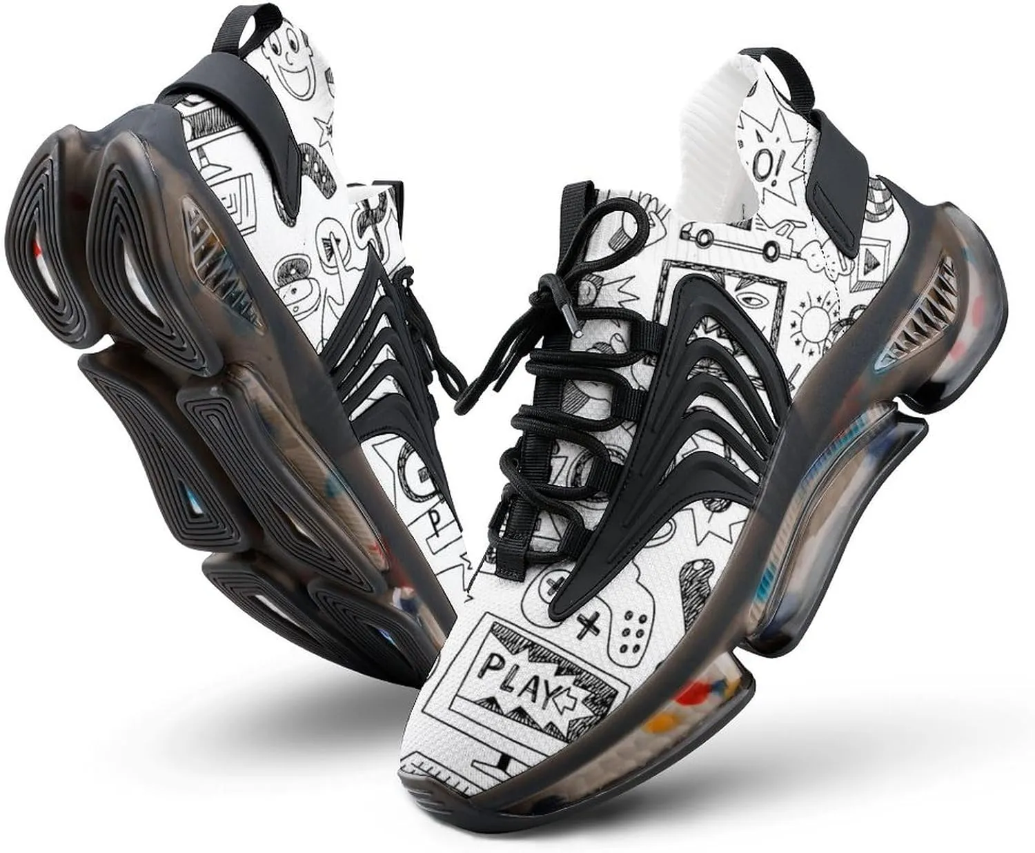 Video Games Black White Style Mens Running Shoes Lightweight Walking Tennis Shoes Soft Soled Elastic Cushion Basketball Shoes
