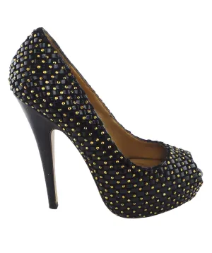 Vigo Black & Gold Studded Peep-Toe Platform