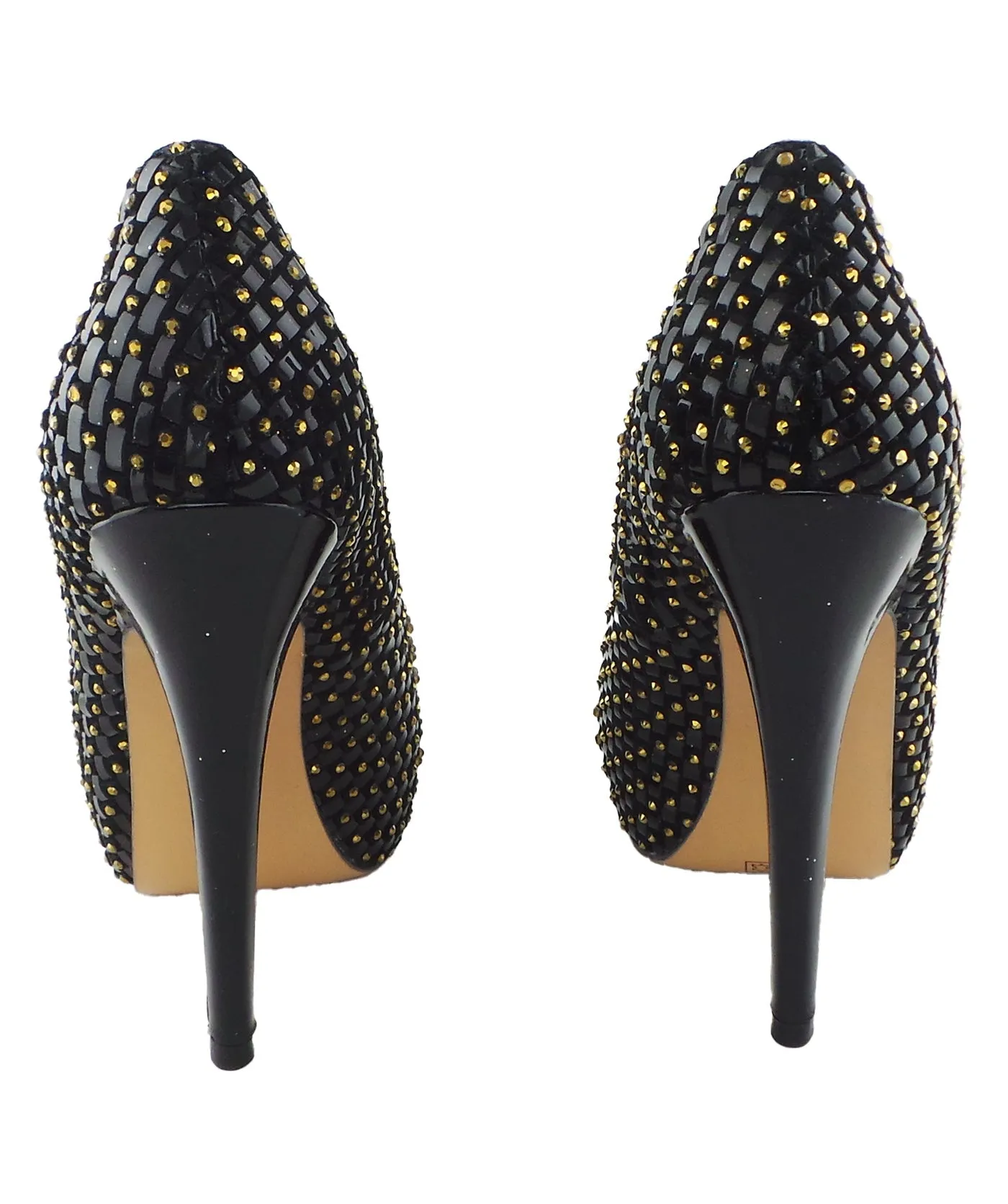 Vigo Black & Gold Studded Peep-Toe Platform