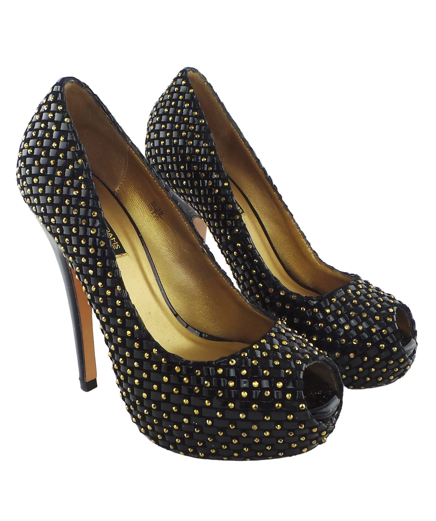 Vigo Black & Gold Studded Peep-Toe Platform