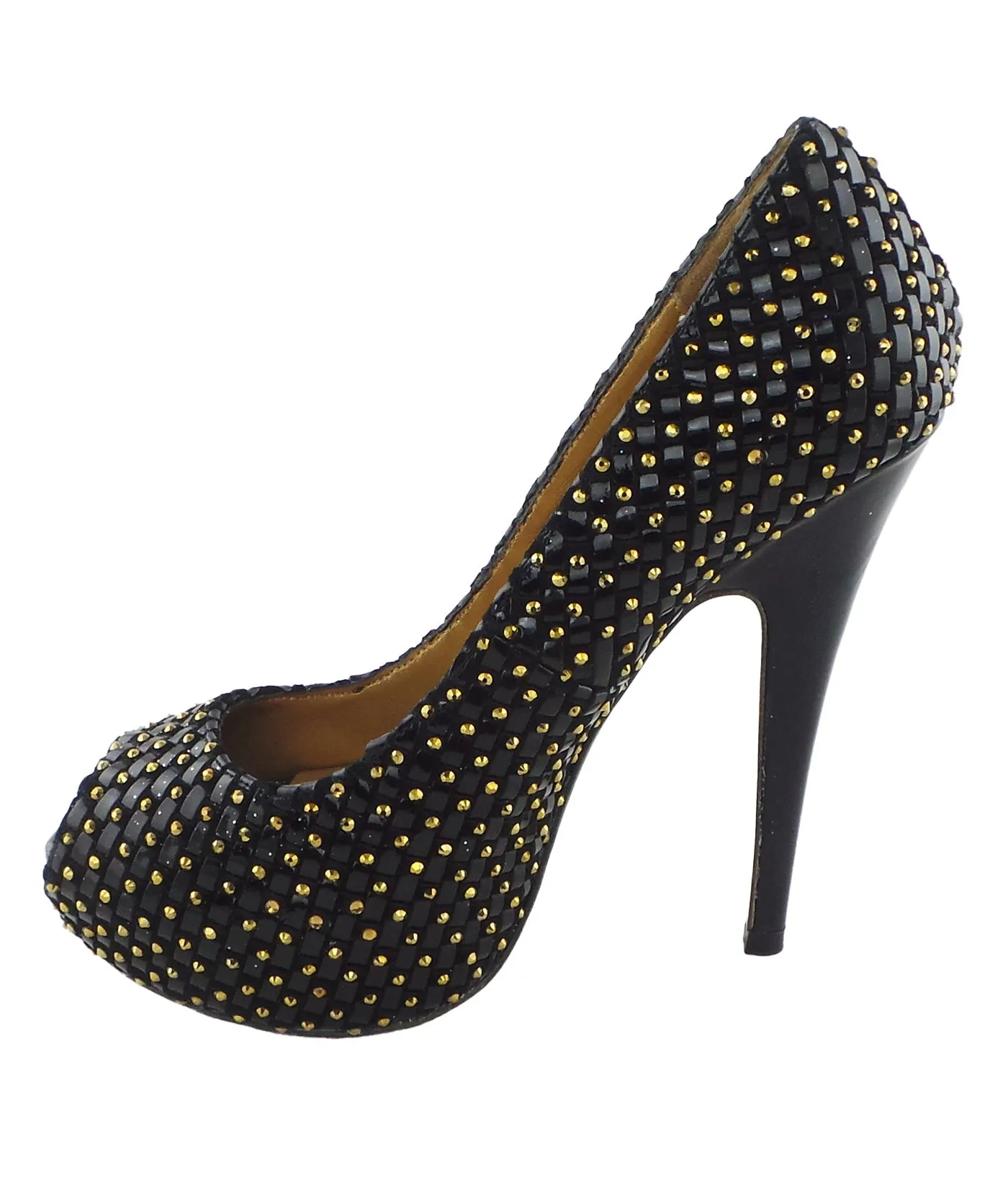 Vigo Black & Gold Studded Peep-Toe Platform