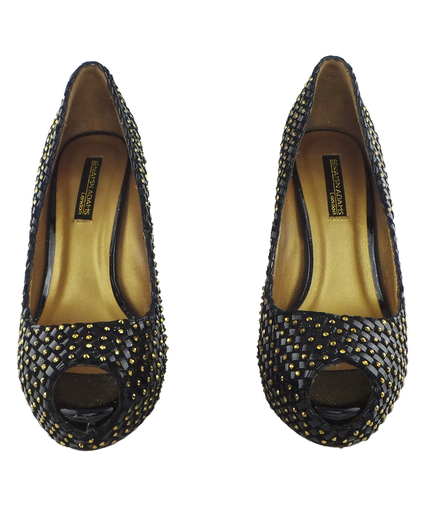 Vigo Black & Gold Studded Peep-Toe Platform