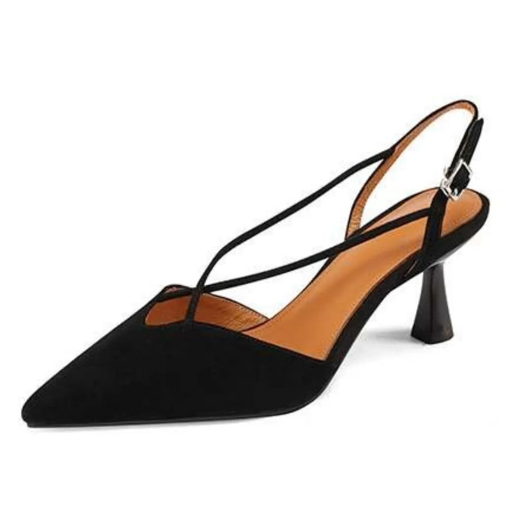 Vika Women's Pointed Toe Leather Black Sandal
