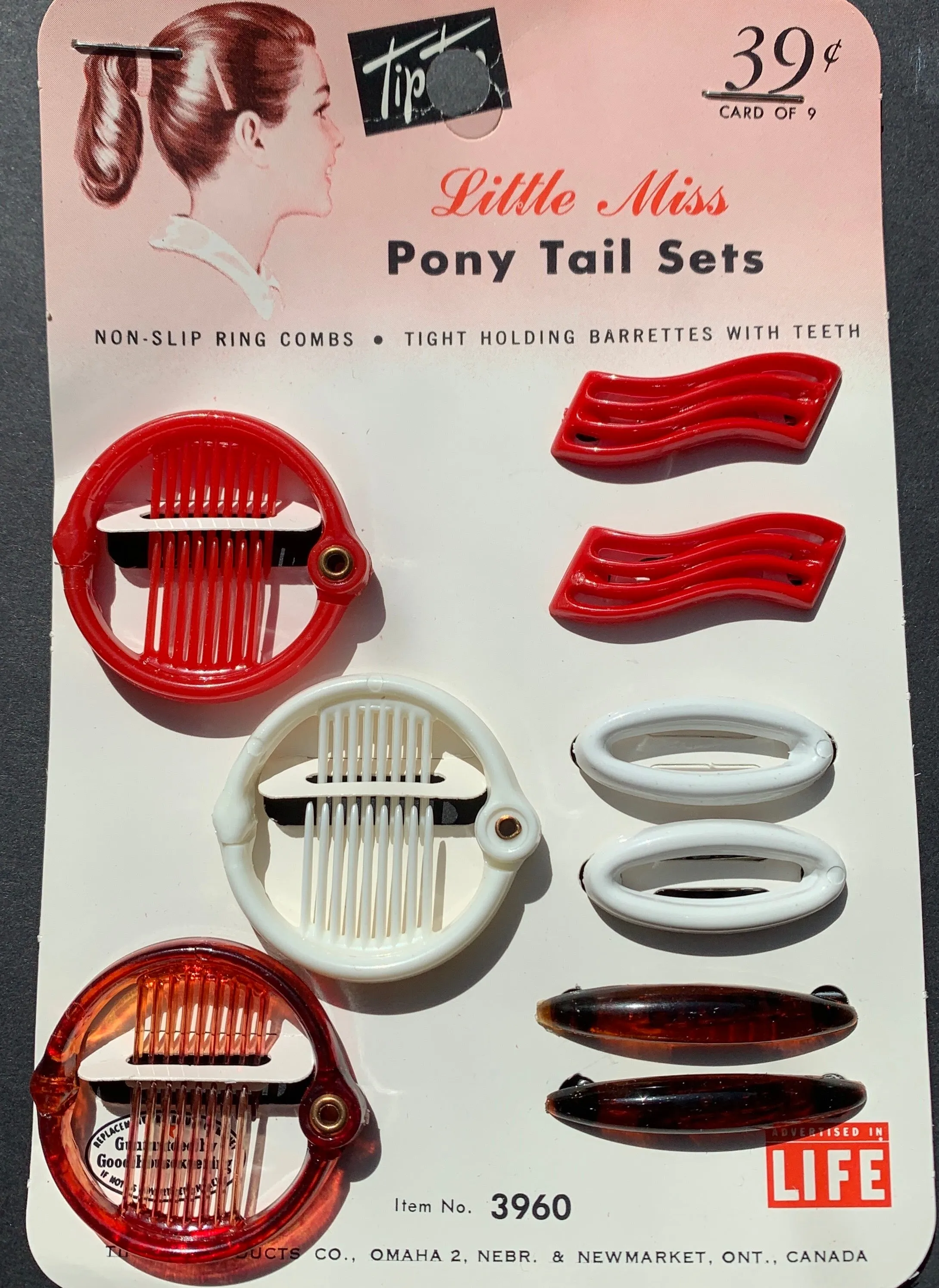 Vintage Little Miss Pony Tail Sets with Ring Grips and Pairs of Hair clips