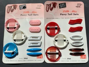 Vintage Little Miss Pony Tail Sets with Ring Grips and Pairs of Hair clips